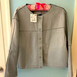 Blue-grey suede snap jacket